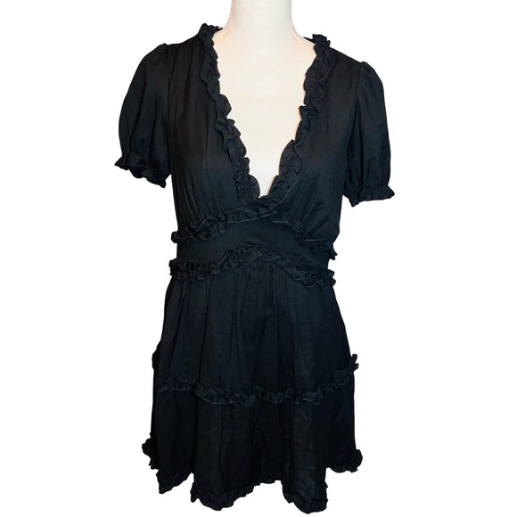 Trixxi Dresses & Skirts - Trixxi Francesca's Black Ruffle Mini Dress V-Neck Puff‎ Sleeve L NEW Rodeo
